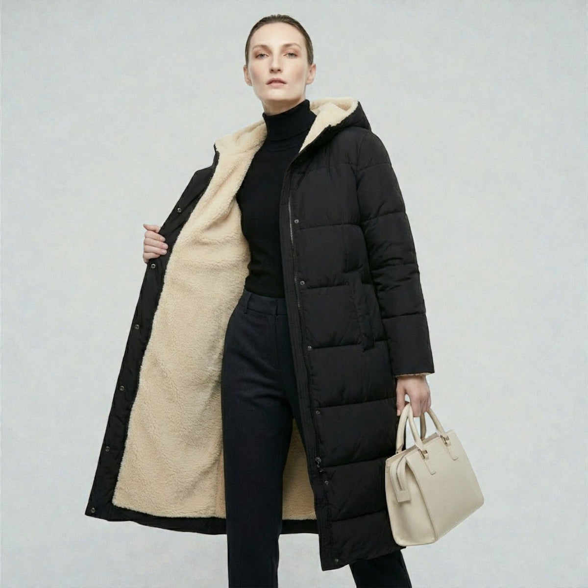 Alessia – Women's Winter Reversible Jacket - Puffer Jacket - Black - Taylor & Bennett