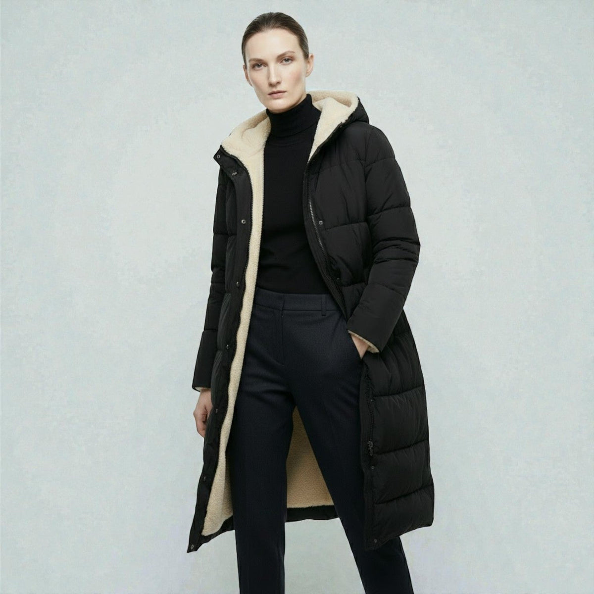 Alessia – Women's Winter Reversible Jacket - Puffer Jacket - Black - Taylor & Bennett