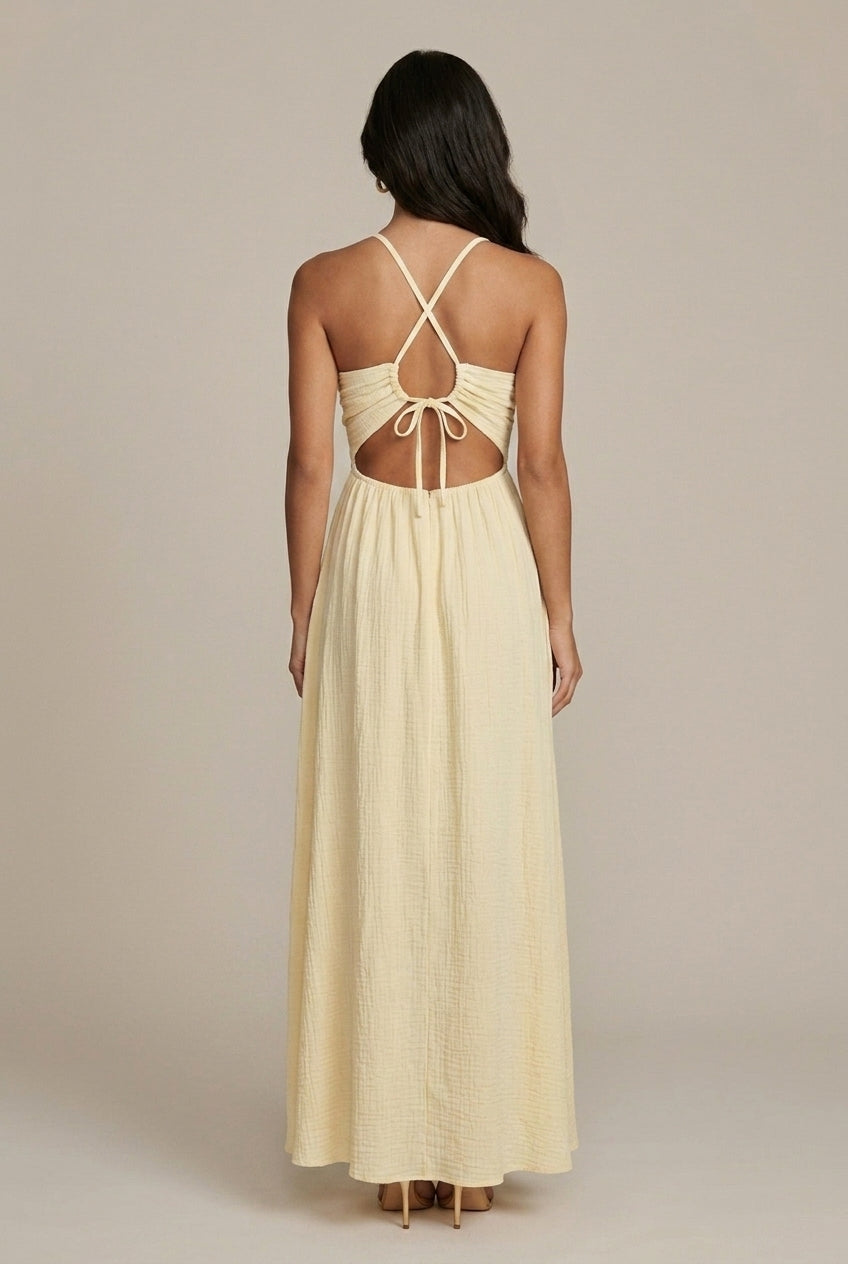 Robe Midi Femme Dos Nu Découpe Fente Haute Sans Manches
