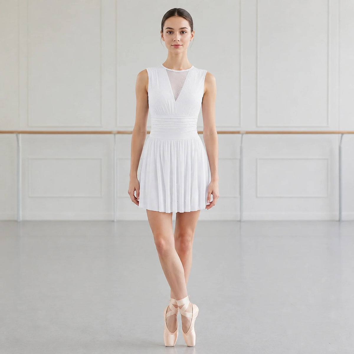 ballet leotard — White mesh open back front — view 9