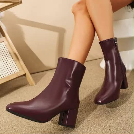 Bottines Femme à Bout Pointu et Talon Carré