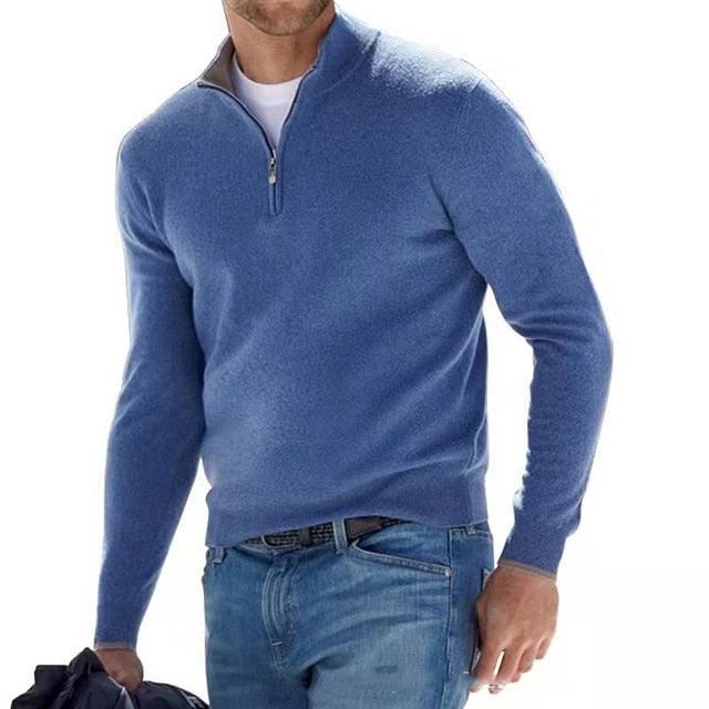 Pull Homme Col Montant Zippé à Finitions Côtelées