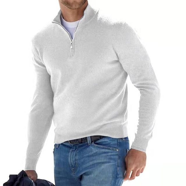 Pull Homme Col Montant Zippé à Finitions Côtelées