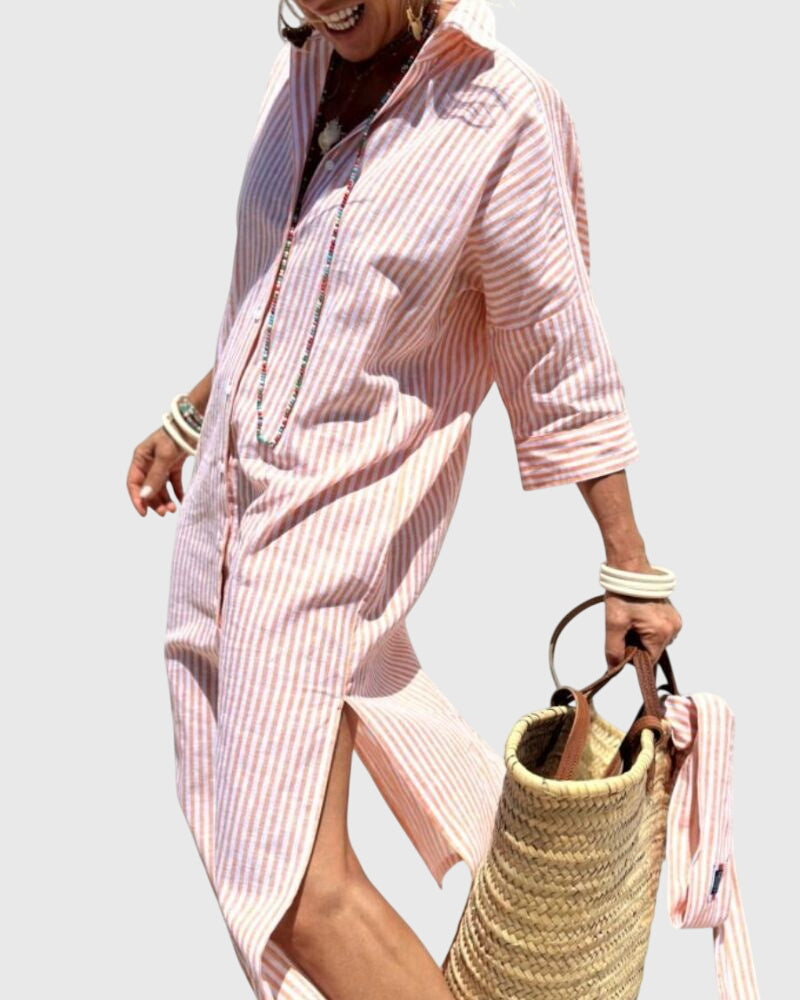 Robe Femme Rayée Classique à Coupe Fluide