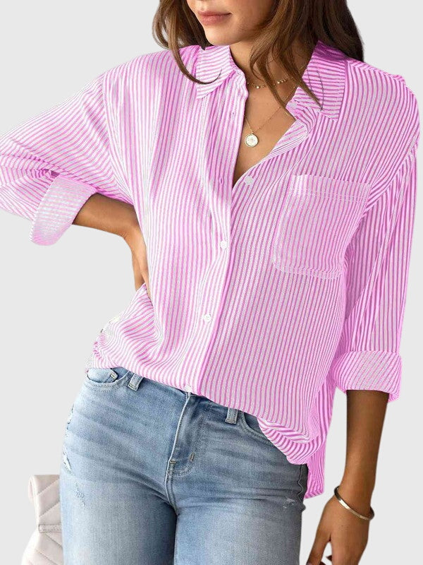 Chemise Femme Rayée Col Chemise Nouée Devant