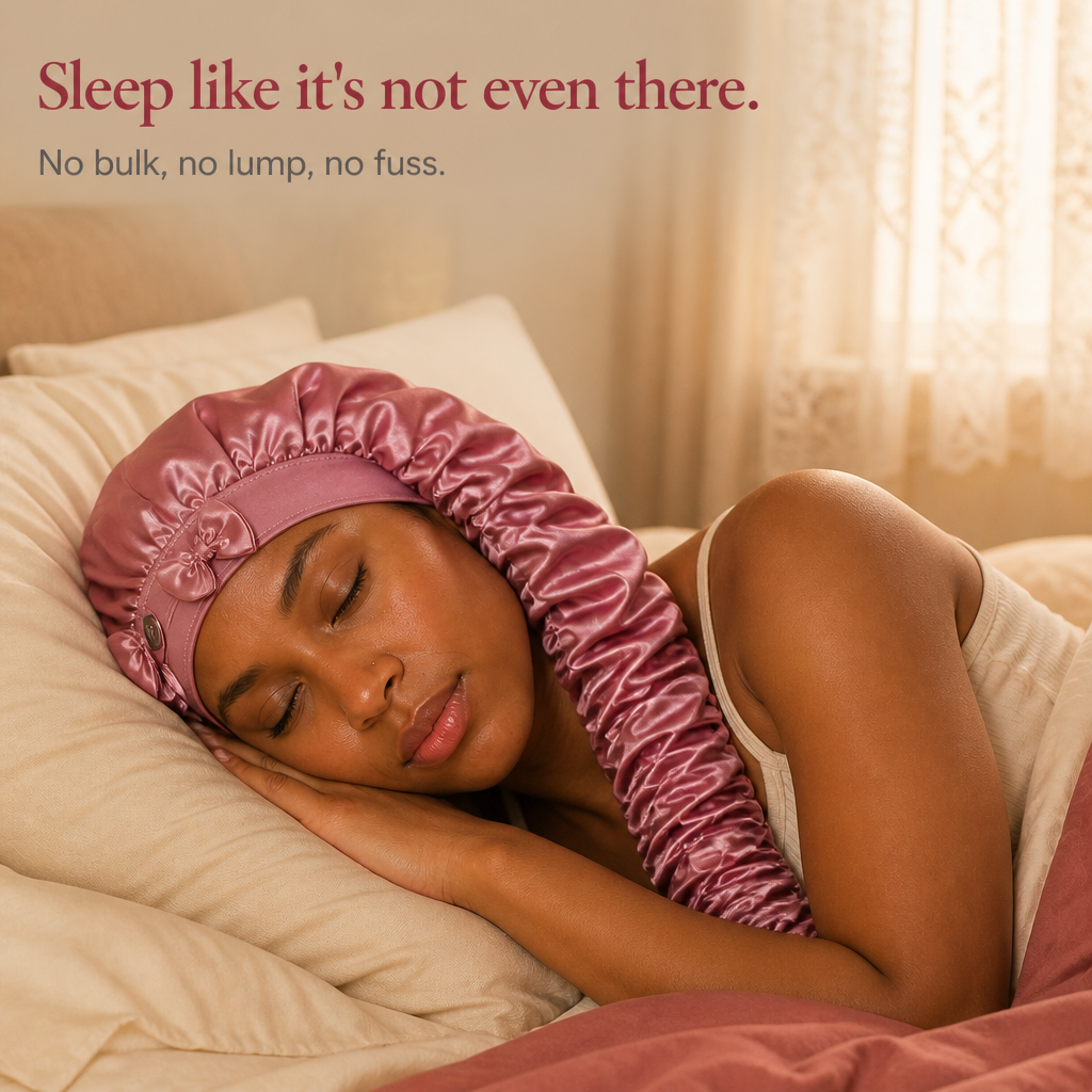 Bonnet de Nuit Satiné Cheveux Longs – Attache Bouton Réglable