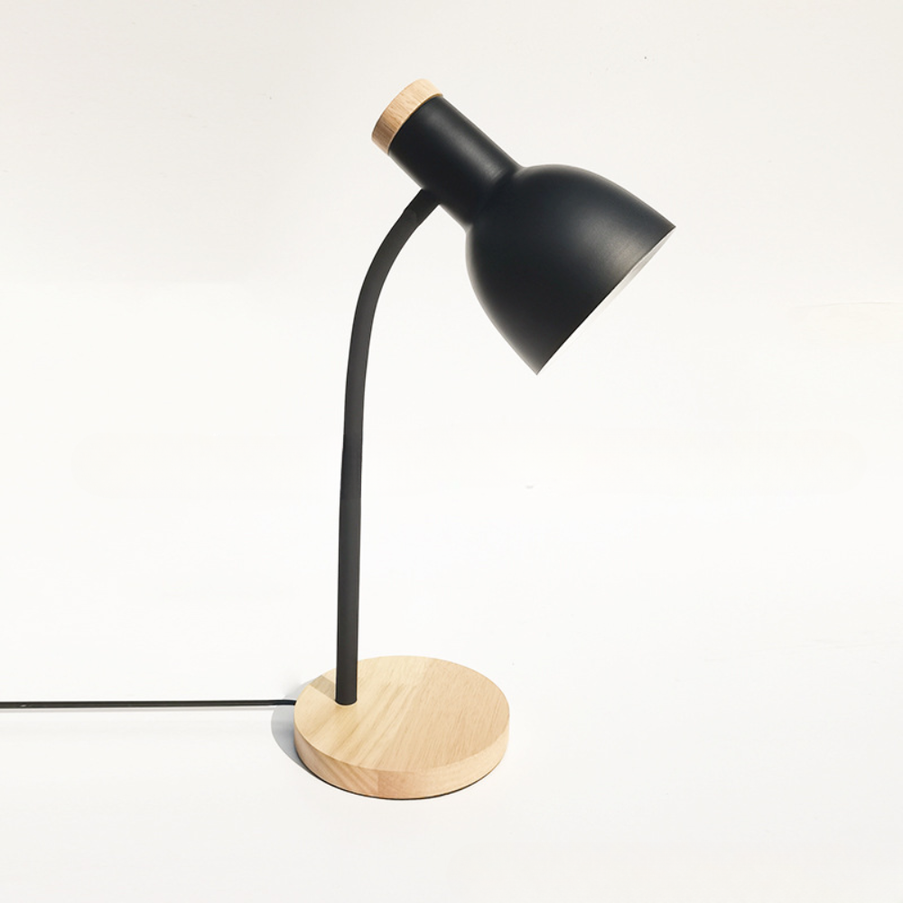 Lampe de Table Enfant Design Lampe de Poche - Abat-jour Métal, Pied Bois