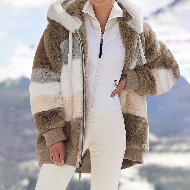 Christa – Oversized Hooded Jacket with Colour Block Design - Winter Jacket - Brown - Taylor & Bennett