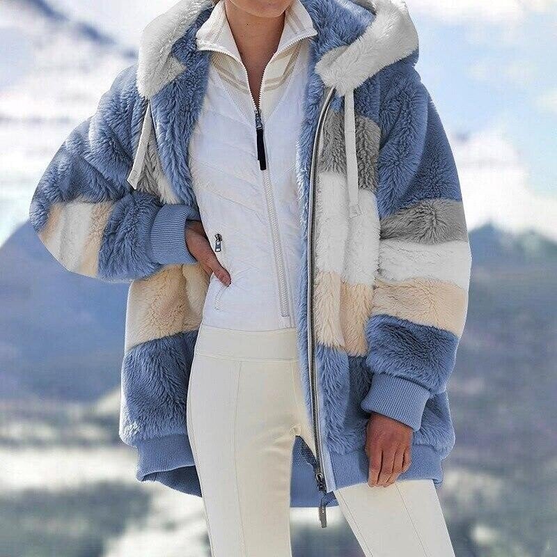 Christa – Oversized Hooded Jacket with Colour Block Design - Winter Jacket - Blue - Taylor & Bennett