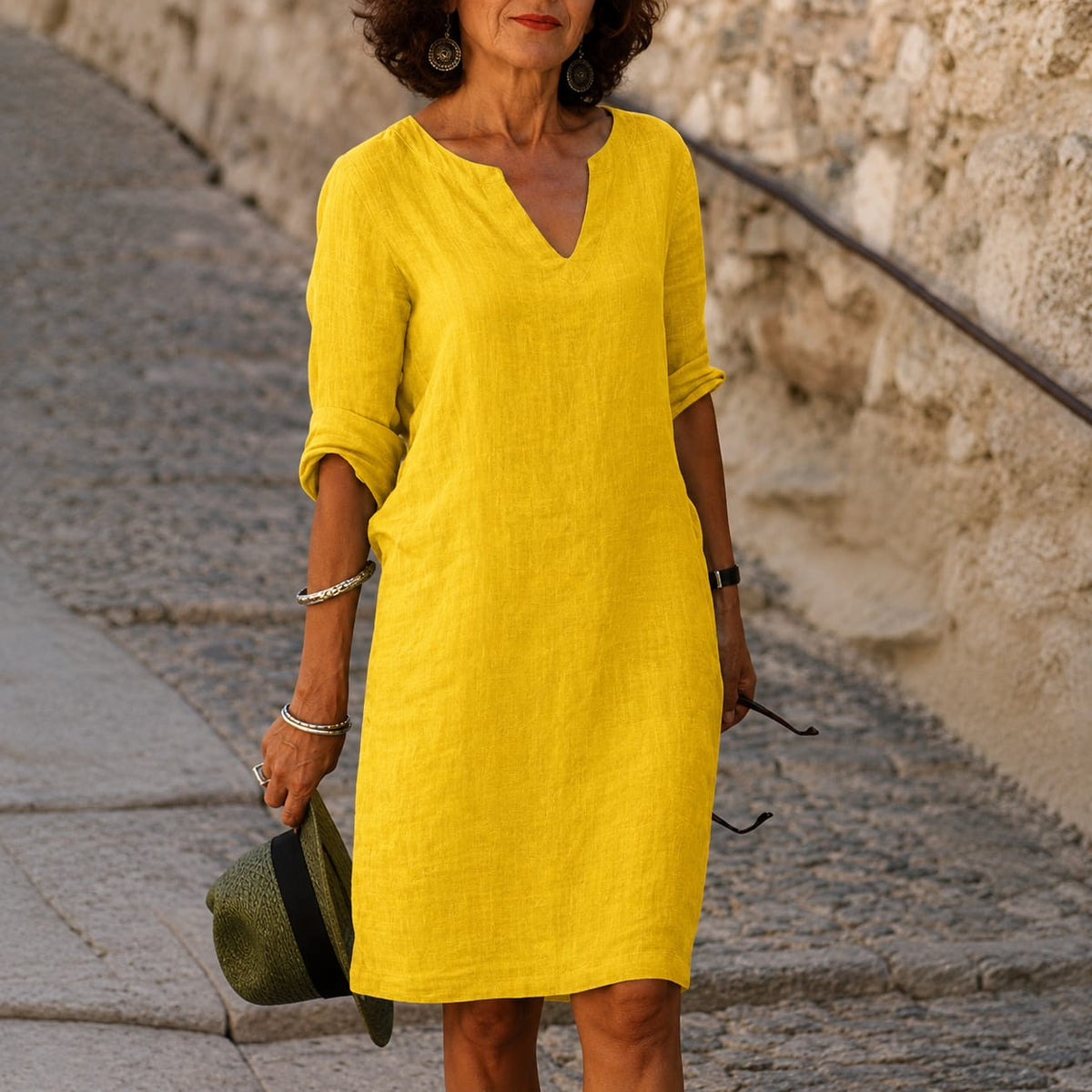 Artemisia Linen V Neck Summer Dress_9