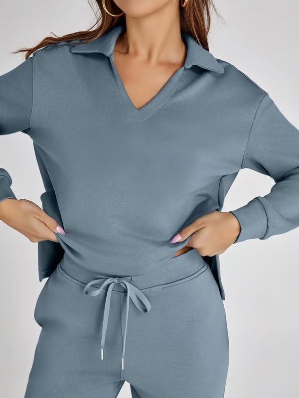 Ensemble Deux Pièces Femme Manches Longues – Tissu Doux et Confortable