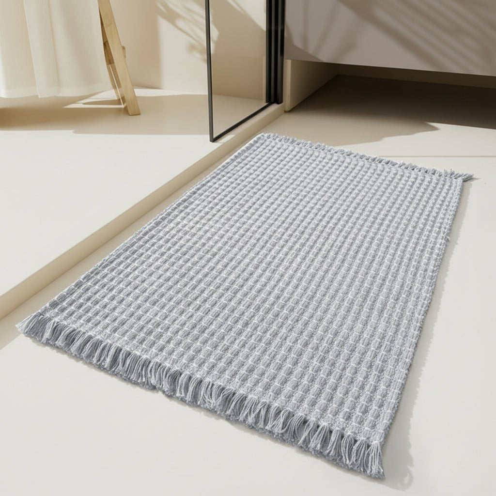Alfombra de baño gruesa de microfibra – Gris, diseño moderno con base antideslizante para el baño o la ducha