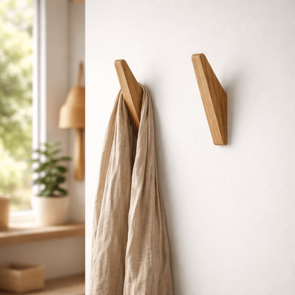 Wooden Wall Hooks – Natural Two-Tone Finish, Minimalist Design for the Entryway or Bedroom