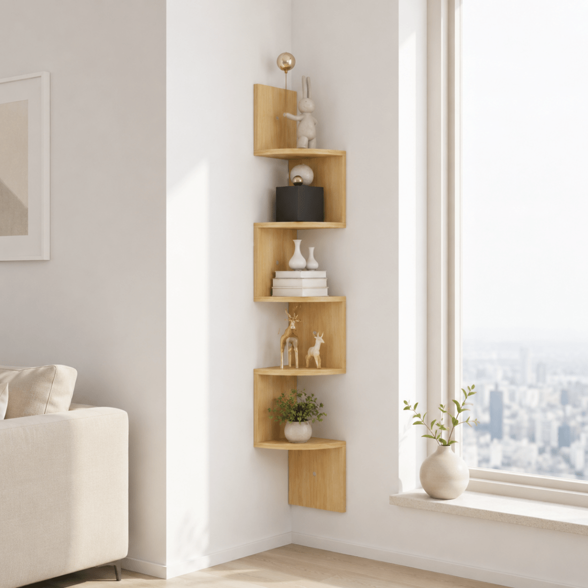 Corner Shelf – Black-lacquered MDF, modern design for the living room or bedroom
