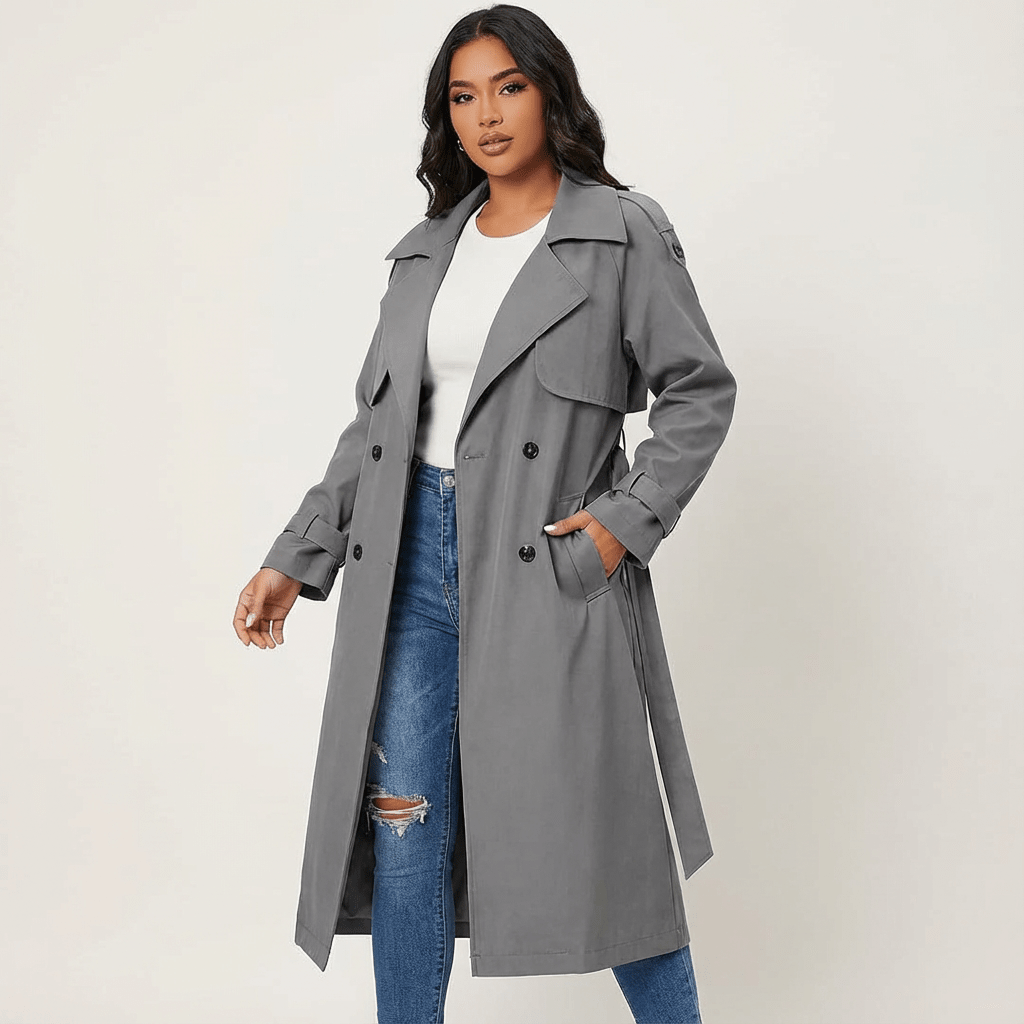 Trench-Coat Long Femme Coupe Ceinturée