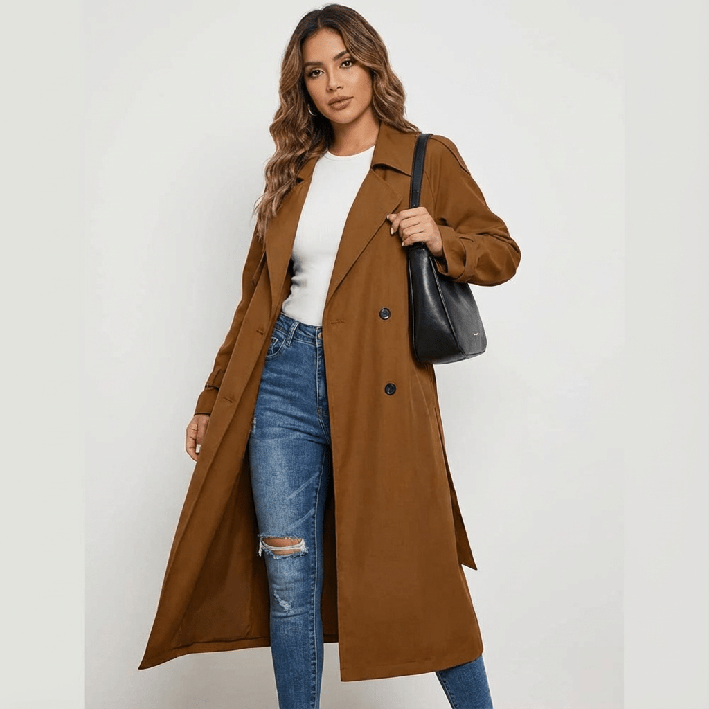 Trench-Coat Long Femme Coupe Ceinturée