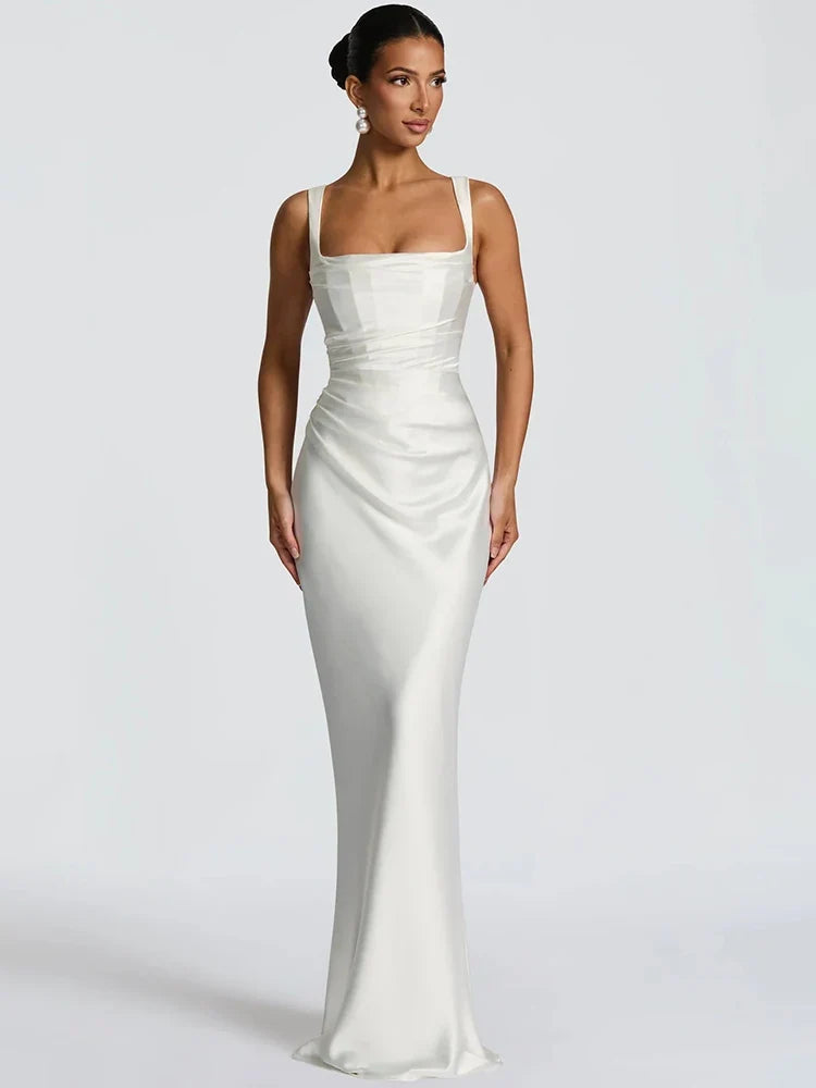 Robe Maxi Femme sans Manches pour Mariage, Dos Nu avec Lien