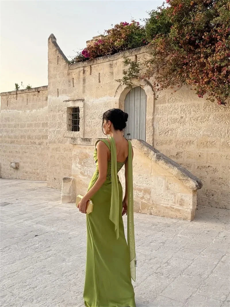 Robe Maxi Femme sans Manches pour Mariage, Dos Nu avec Lien