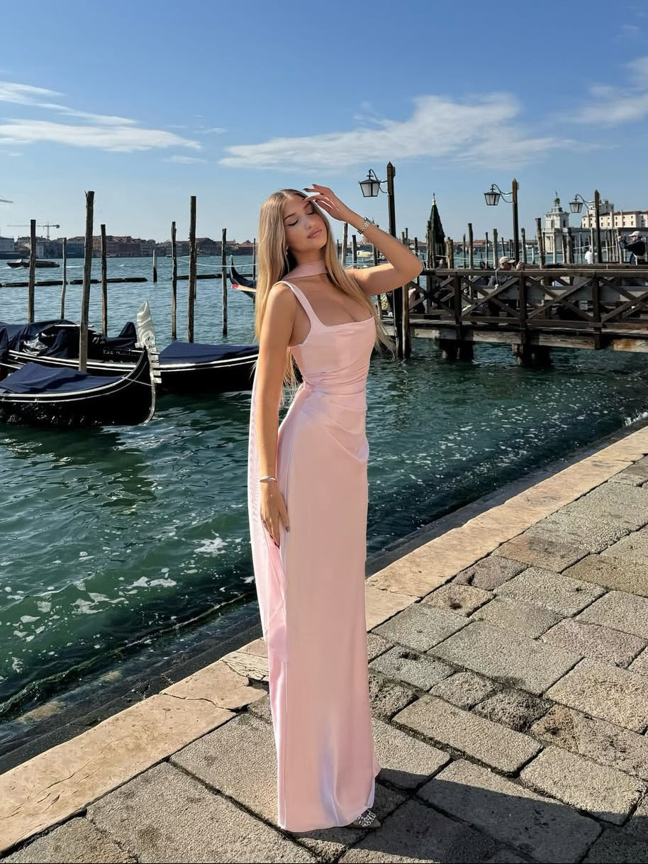 Robe Maxi Femme sans Manches pour Mariage, Dos Nu avec Lien