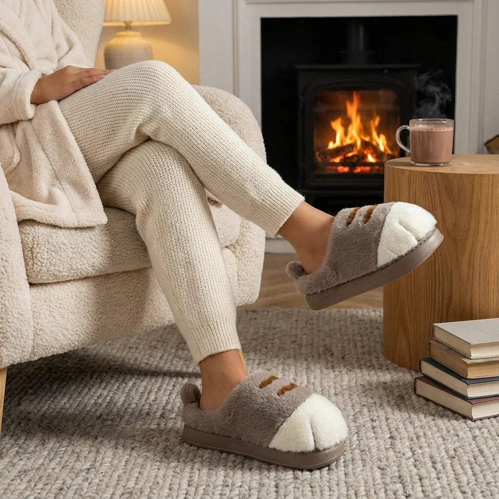 Chaussons Femme Pattes de Chat en Peluche Douce