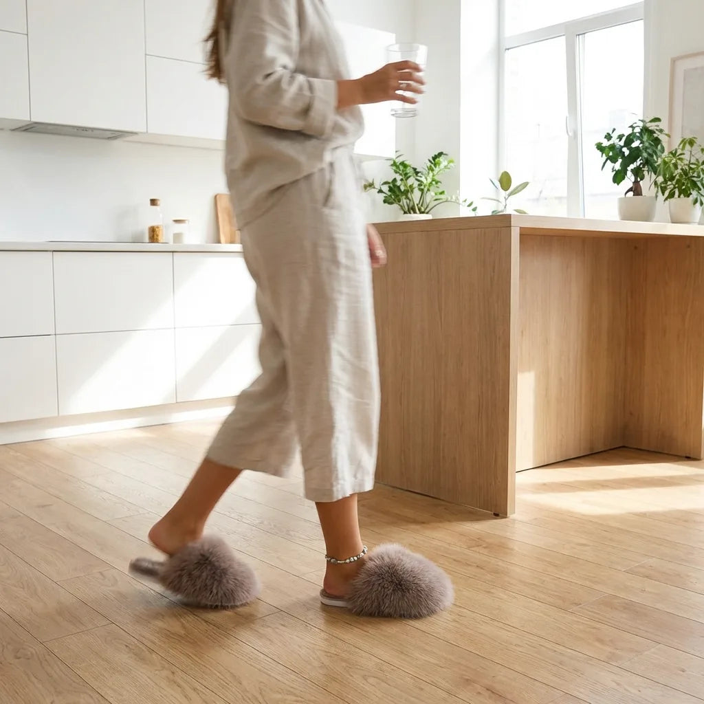 Chausson Femme Peluche Moelleux - Semelle Antidérapante