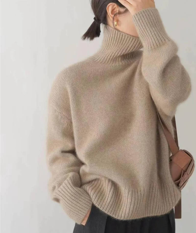 Pull Col Roulé Femme en Cachemire Coupe Ample