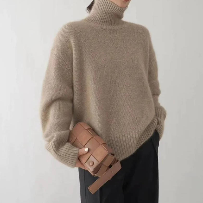 Pull Col Roulé Femme en Cachemire Coupe Ample