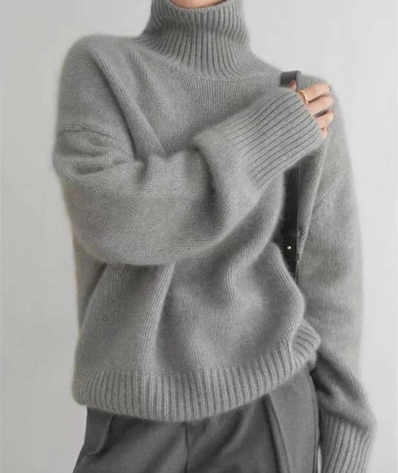 Pull Col Roulé Femme en Cachemire Coupe Ample