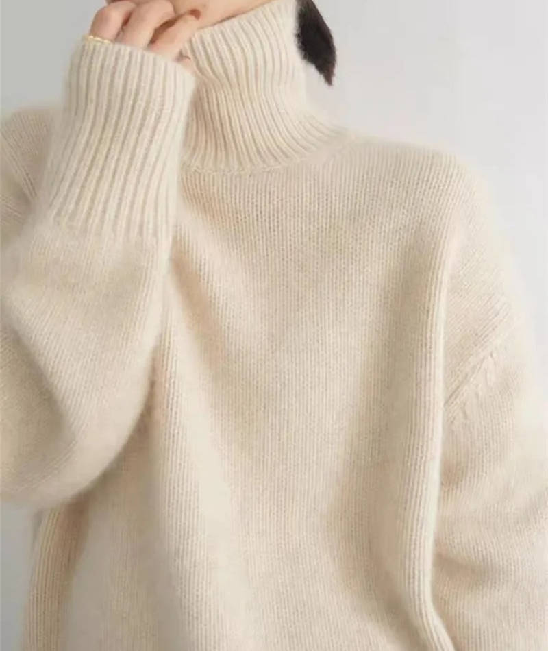 Pull Col Roulé Femme en Cachemire Coupe Ample