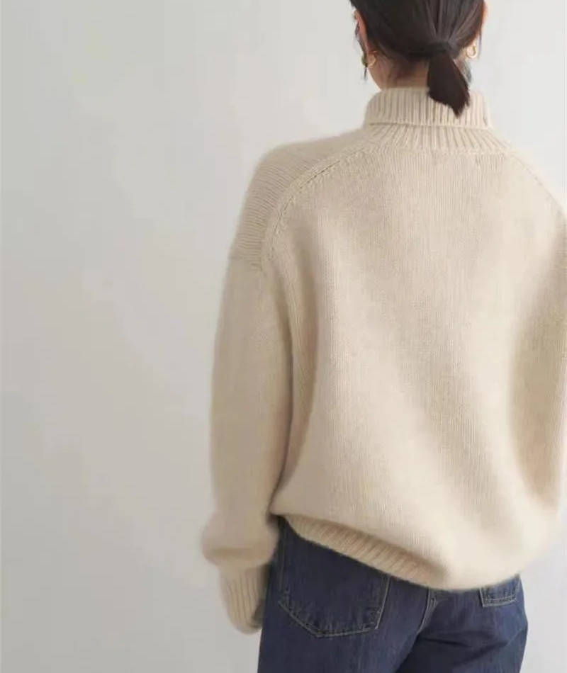 Pull Col Roulé Femme en Cachemire Coupe Ample