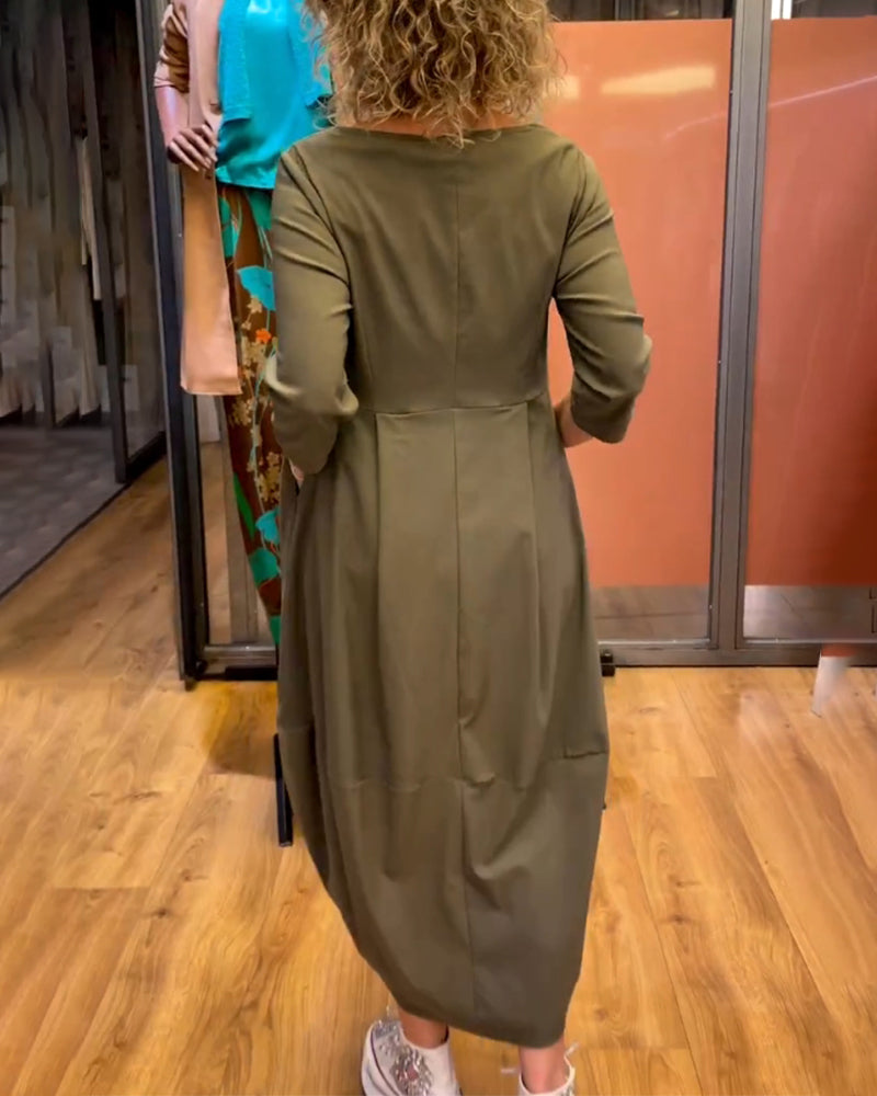 Robe Femme Col Rond à Manches 3/4, Coupe Ajustée