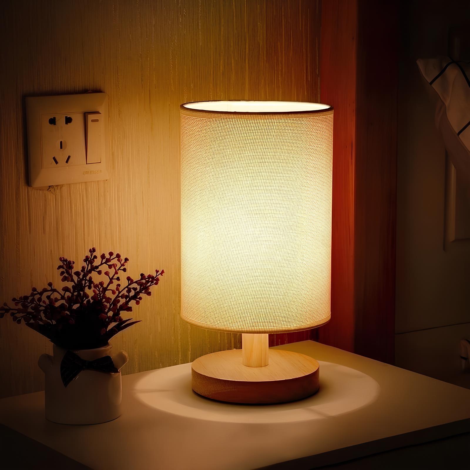 Lampe de Table en Bois et Lin avec Télécommande