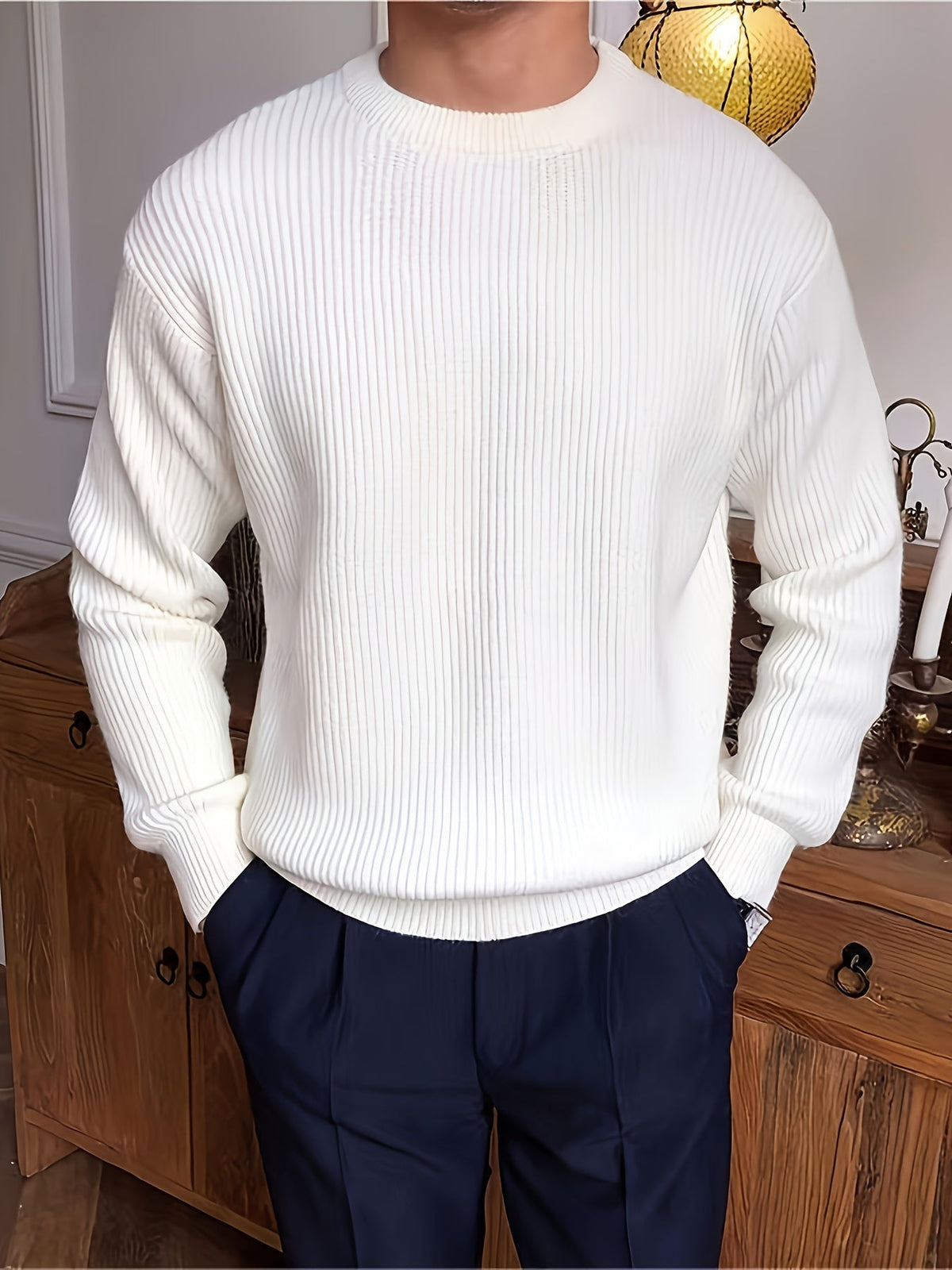 Pull Homme Col Rond Côtelé Coupe Ample