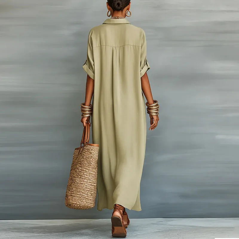 Robe Chemise Maxi Boutonnée Femme - Manches Courtes