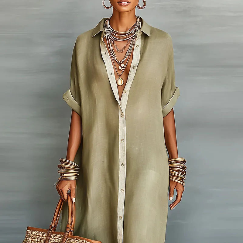 Robe Chemise Maxi Boutonnée Femme - Manches Courtes