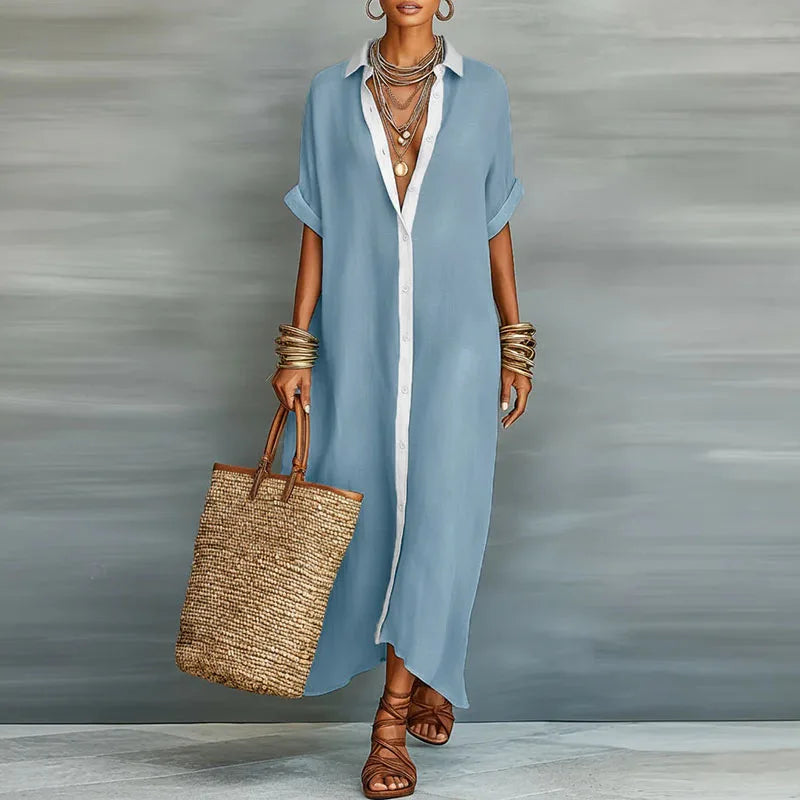 Robe Chemise Maxi Boutonnée Femme - Manches Courtes