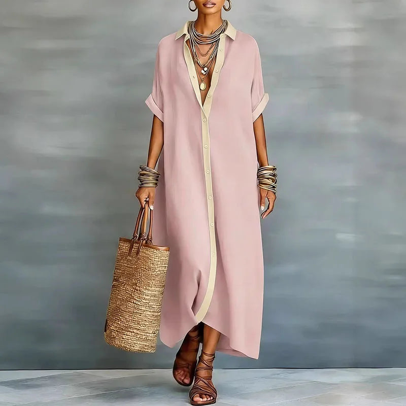 Robe Chemise Maxi Boutonnée Femme - Manches Courtes