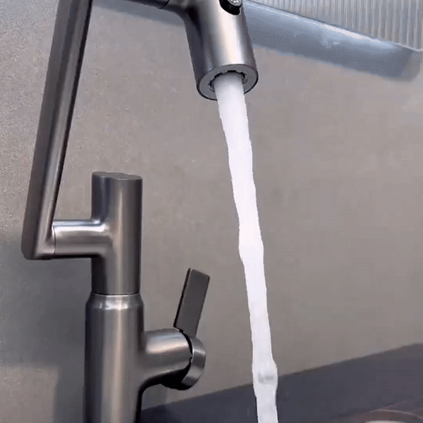 Kitchen Faucet – Stainless Steel with Chrome Finish, 360° Swivel, Height-Adjustable, and Temperature Display