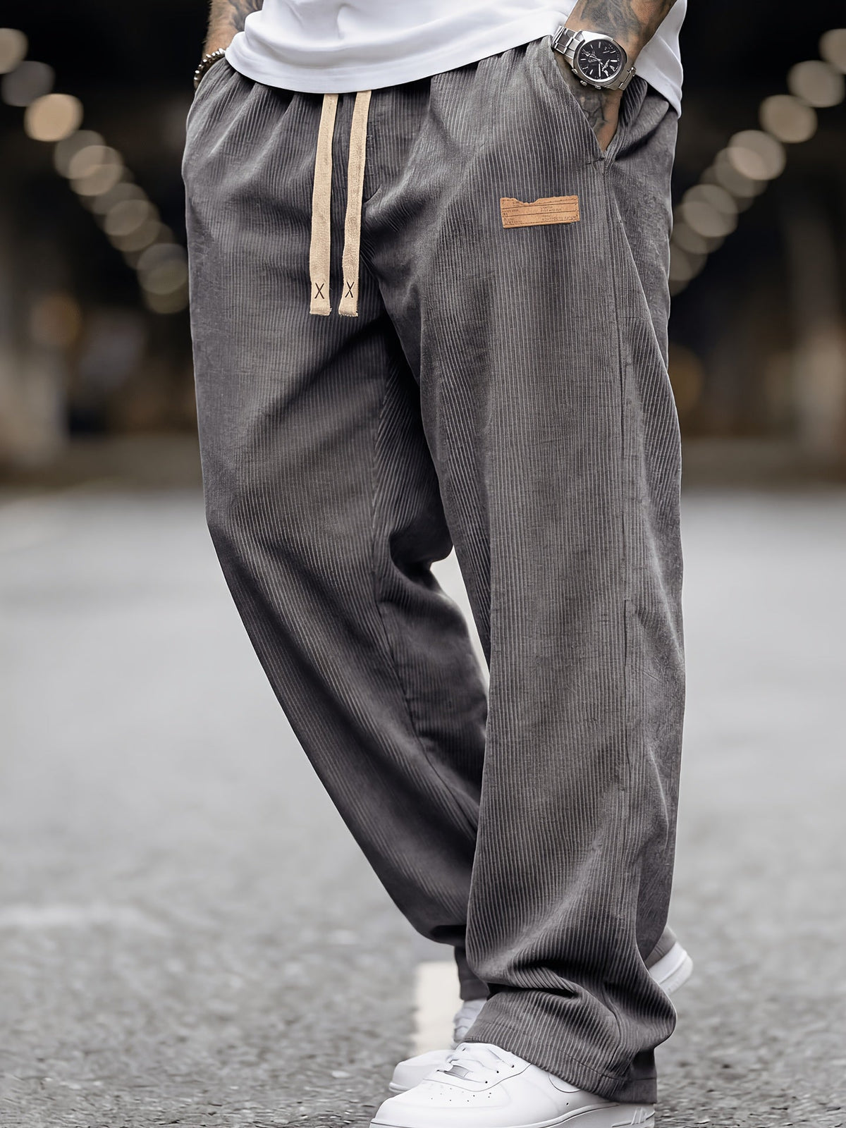 Pantalon Homme en Velours Côtelé, Taille Élastique et Poches