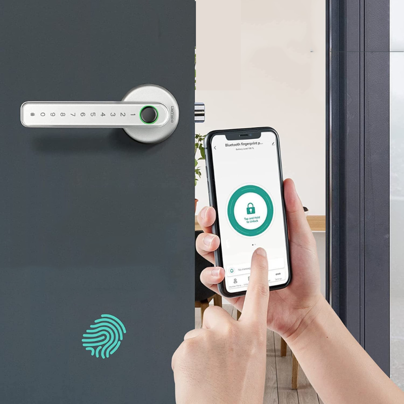 Slim Electronic Lock – Black or Silver, Fingerprint and Smartphone Control for Modern Homes or Offices