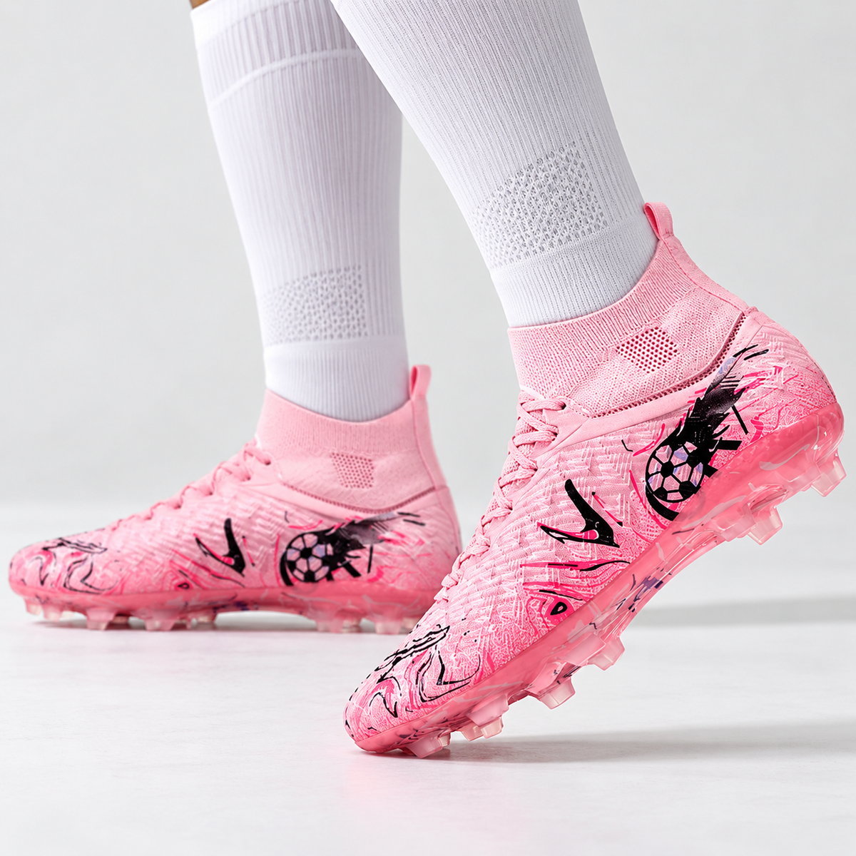 Chaussures de Football Montantes Homme à Crampons Longs, Coupe Large