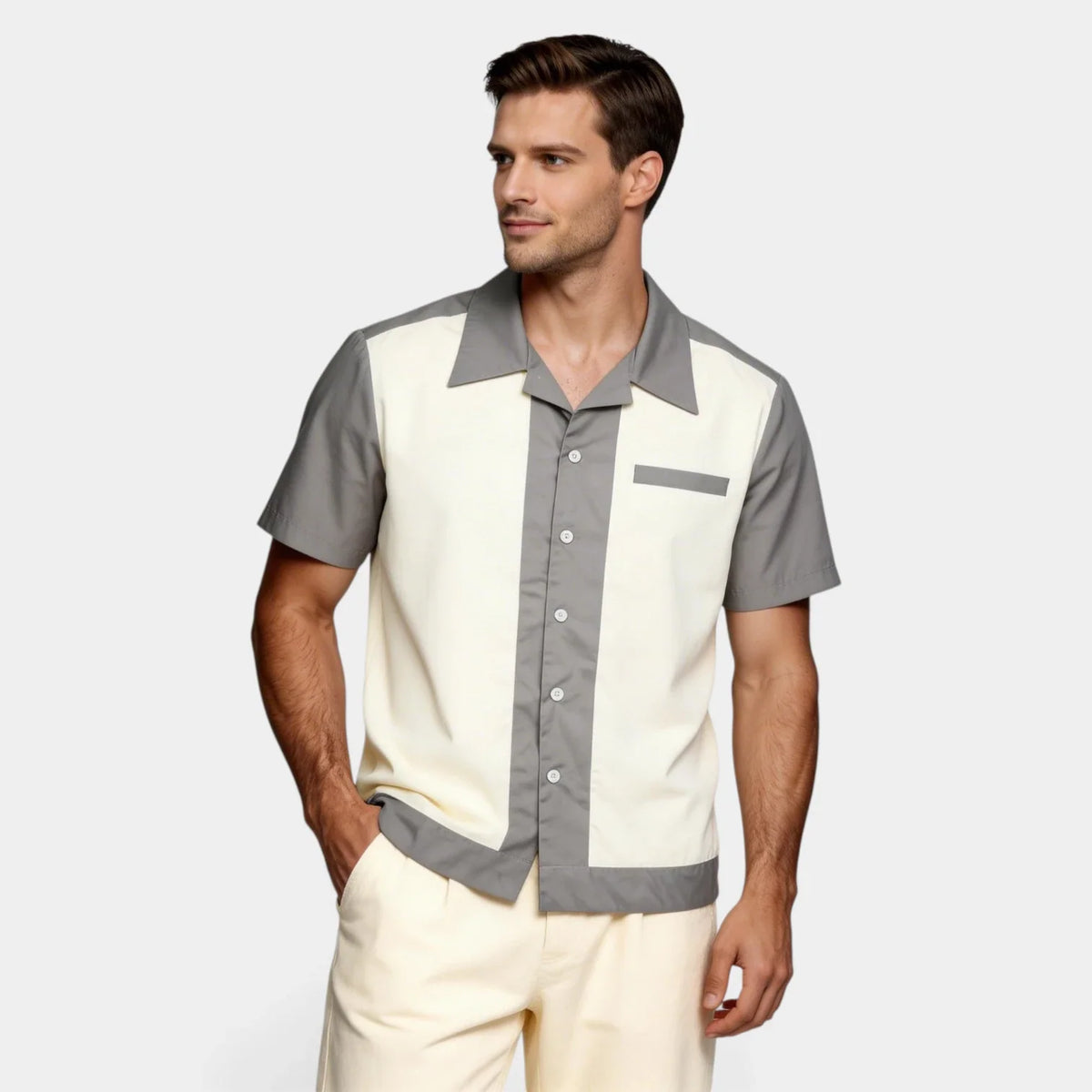 Chemise Homme Manches Courtes Col Camp à Boutons