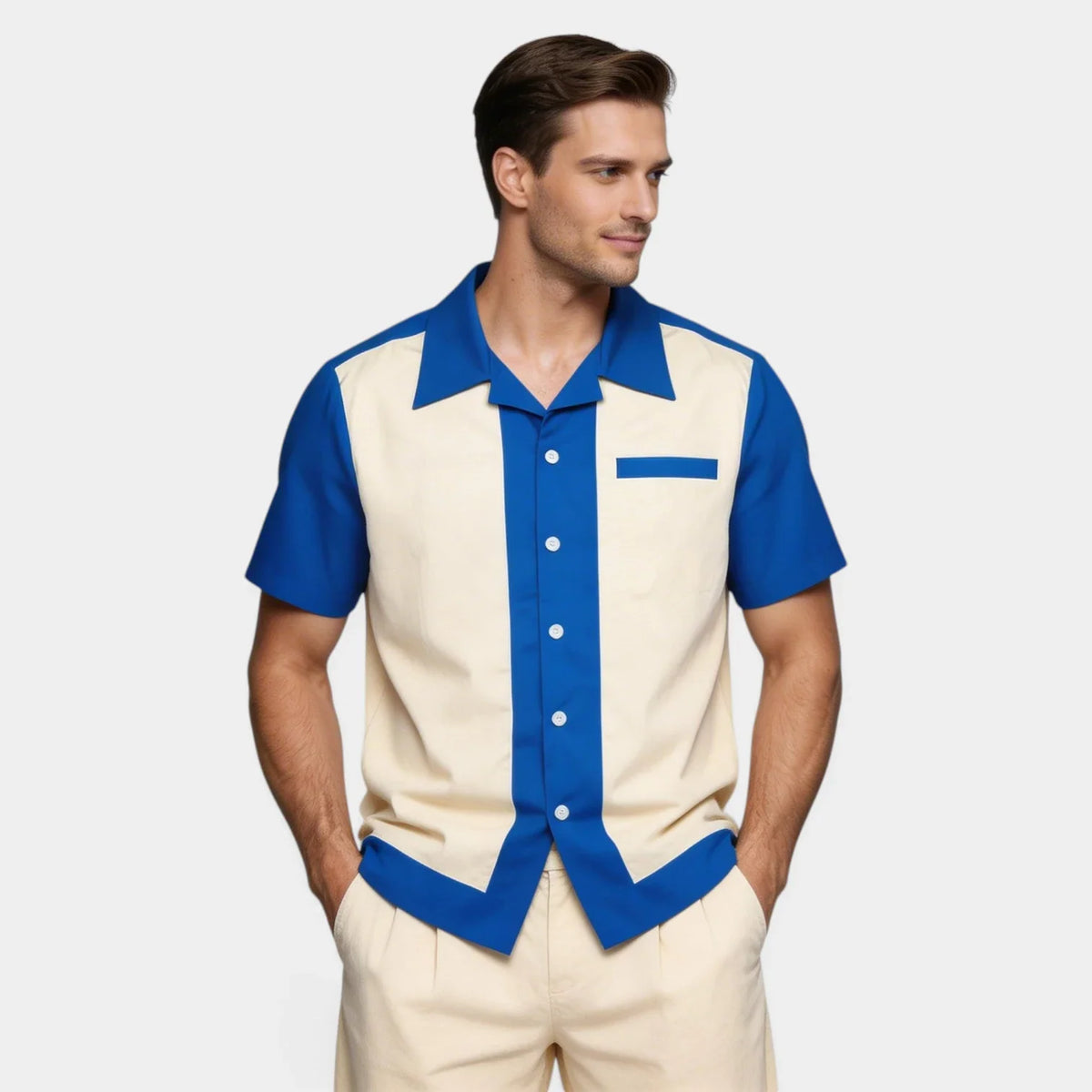 Chemise Homme Manches Courtes Col Camp à Boutons