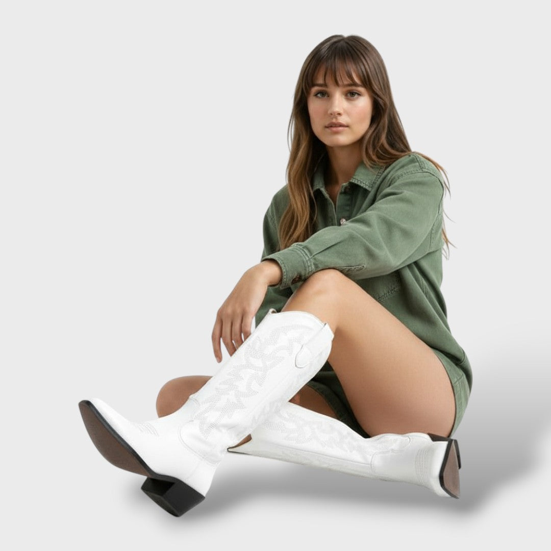 Bottes Hautes Femme Style Western Brodées