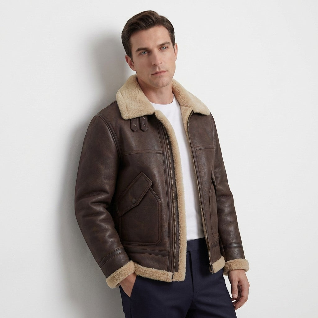 Veste Homme Doublée Polaire en Laine d'Agneau – Coupe Décontractée