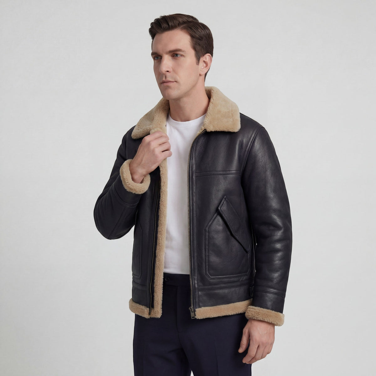 Veste Homme Doublée Polaire en Laine d'Agneau – Coupe Décontractée