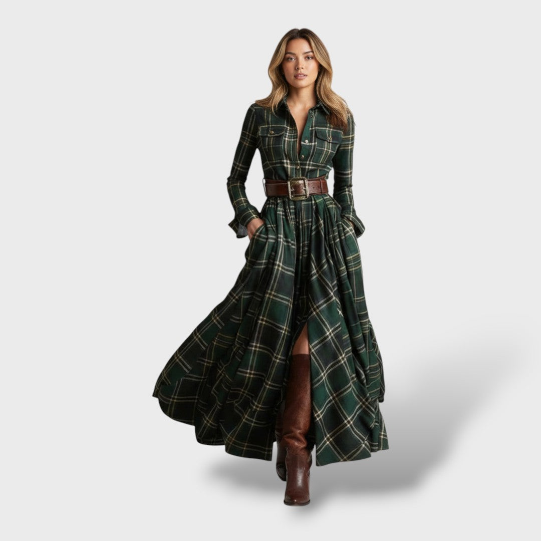 Robe Chemise Femme à Carreaux, Manches Longues et Poches