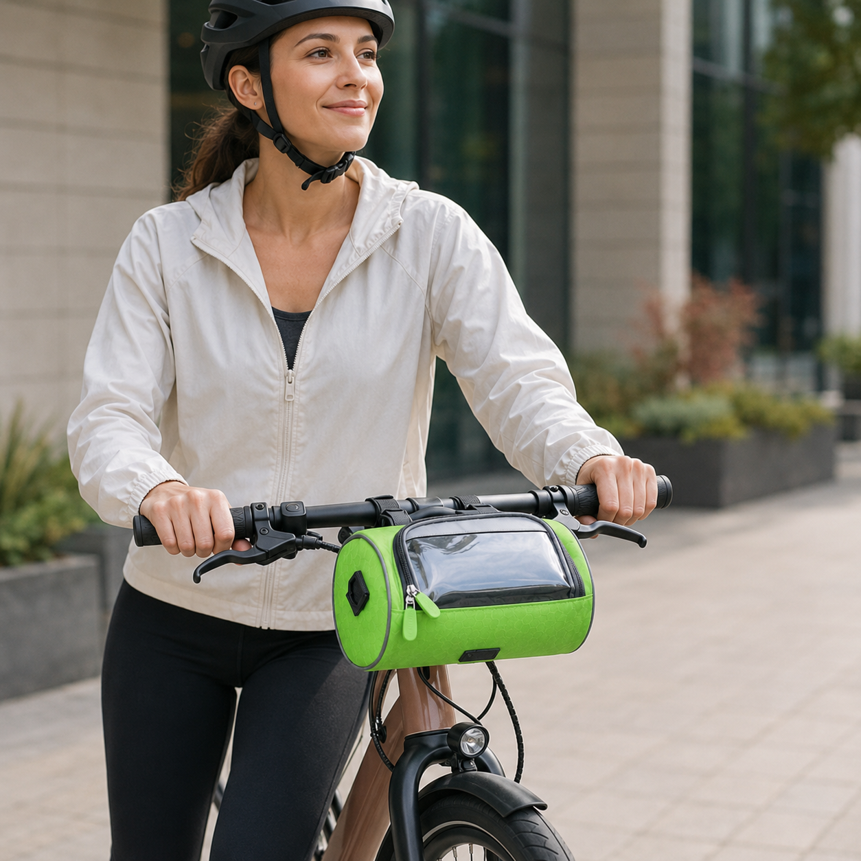 Waterproof Bike Bag – Black, with a phone window for mounting on the handlebars during bike rides