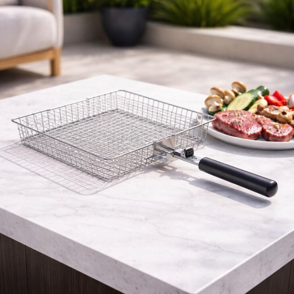 RVS-grillmand – 30 x 24 cm, rooster voor vis en groenten op de barbecue