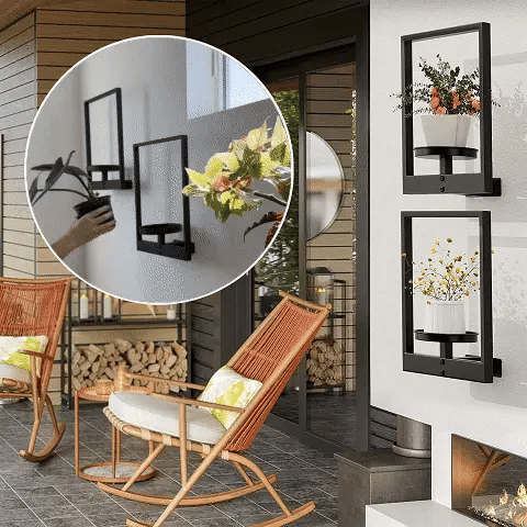 Wandhouder voor planten – Metaal, groen, elegante wanddecoratie voor de woonkamer of slaapkamer